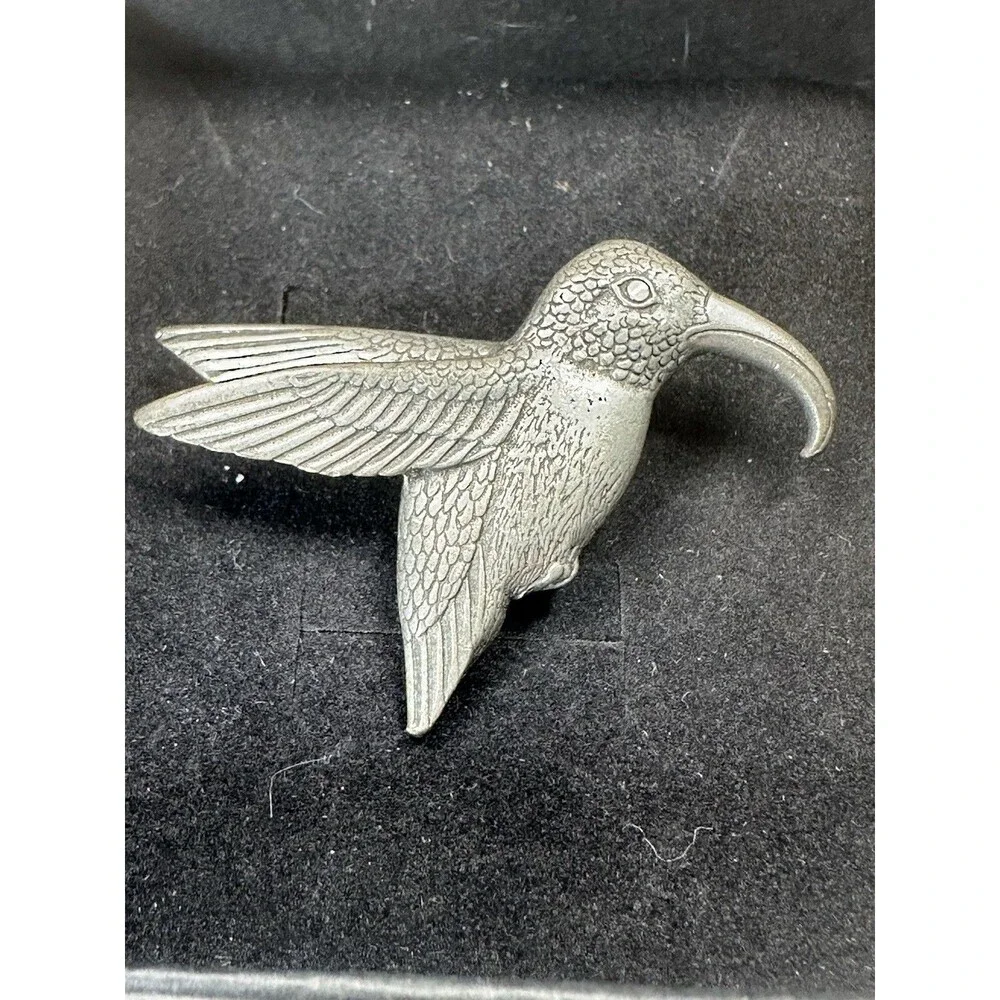 1996 Vintage Pewter Hummingbird Brooch Lapel Pin Danforth Signed Handmade Birds